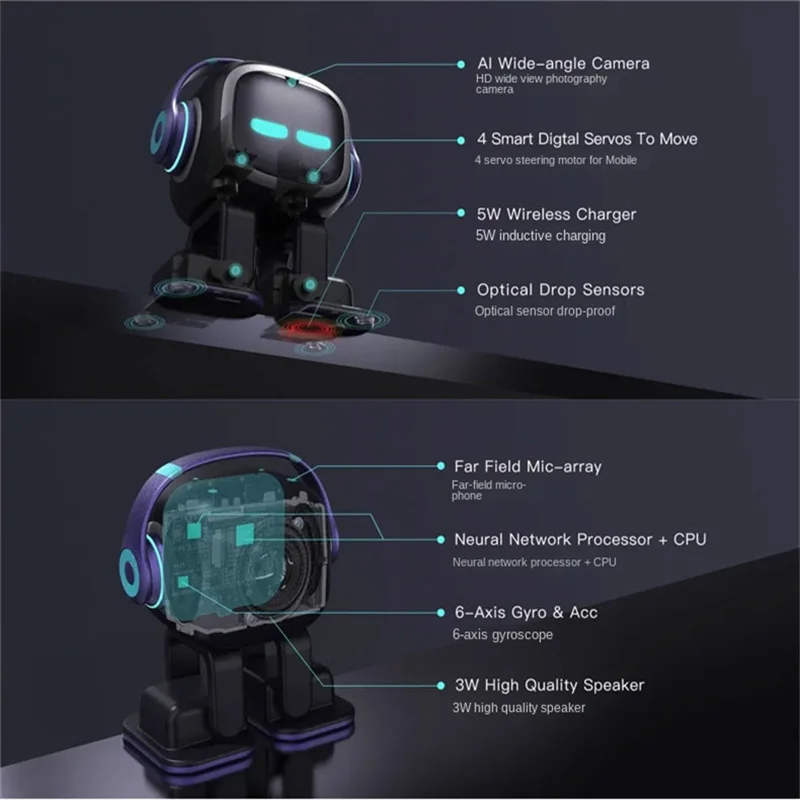 EMO Robot Electronic Smart Voice Interaction AI Desktop Wireless Charge Emotional Companion Pet for Adults and Children Gifts