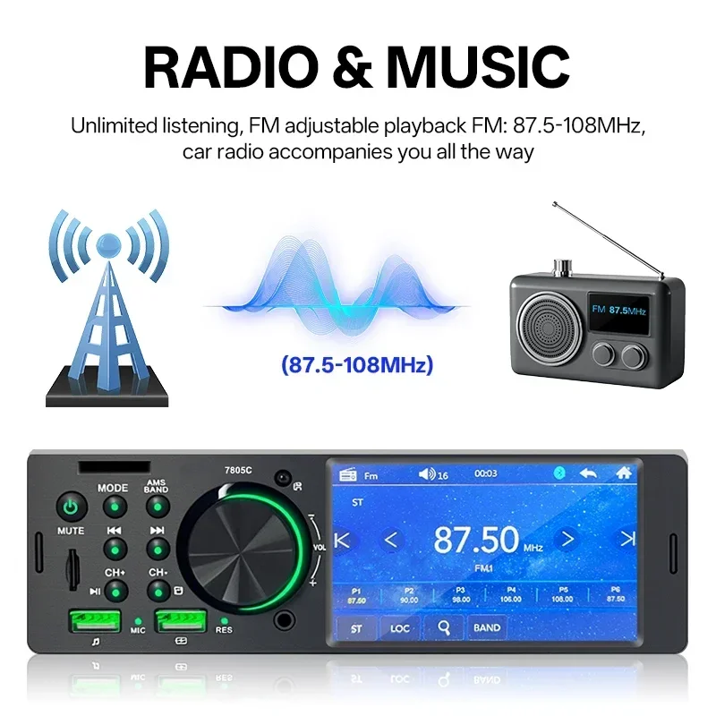 Hippcron 4,1" Autoradio 1din Multimedia MP5-Player Touchscreen Bluetooth Stereo FM-Empfänger USB TF Universelle Kameraunterstützung – Detail 1