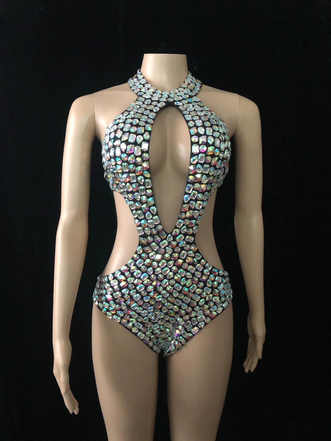 Sparkling rhinestone backless crystal Skin-tight garment sexy stage clothing club party carnival clothing