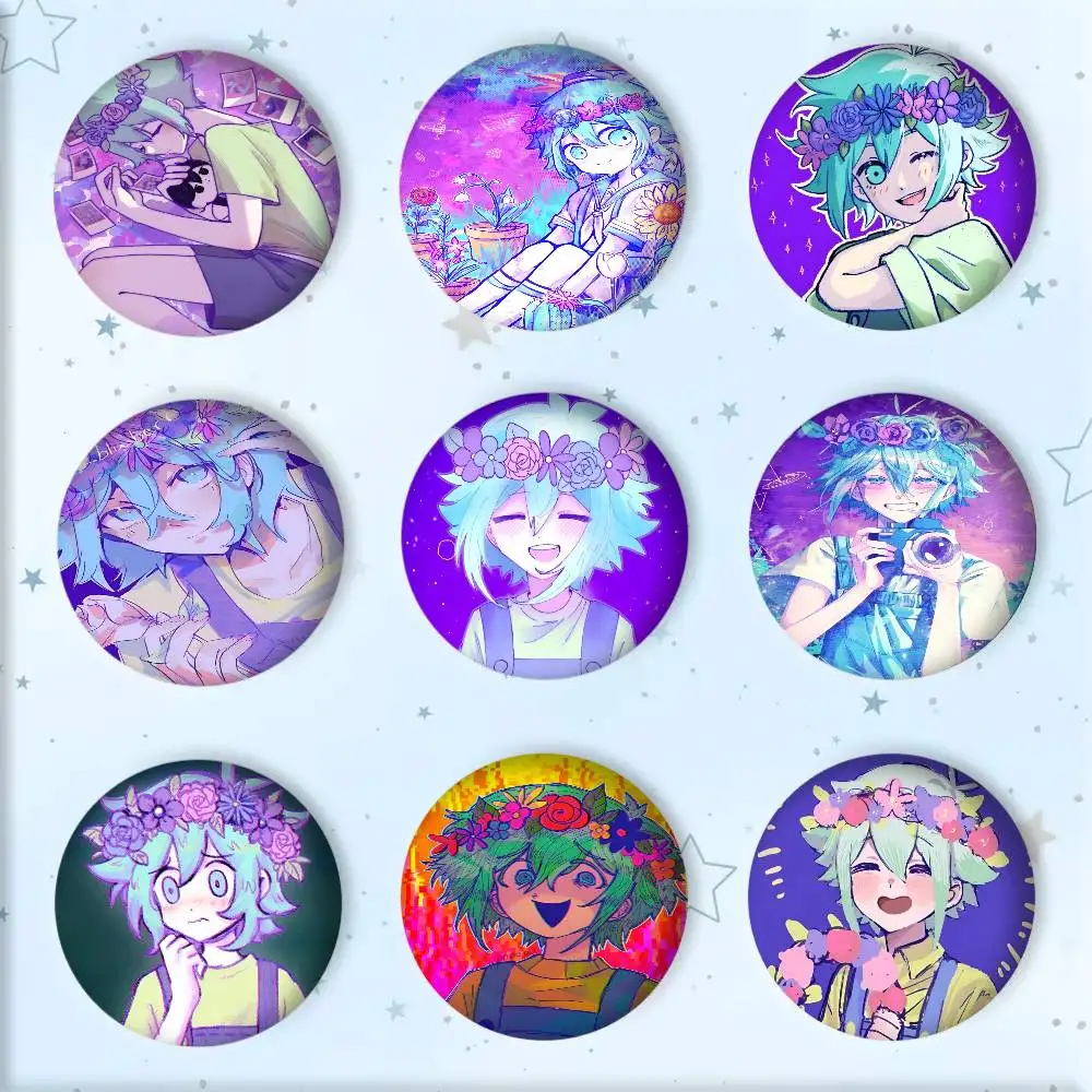 Anime Video Game O-OMORI Basil Badge Tinplate Round Laser Brooch Clothes Backpack Accessories Lapel