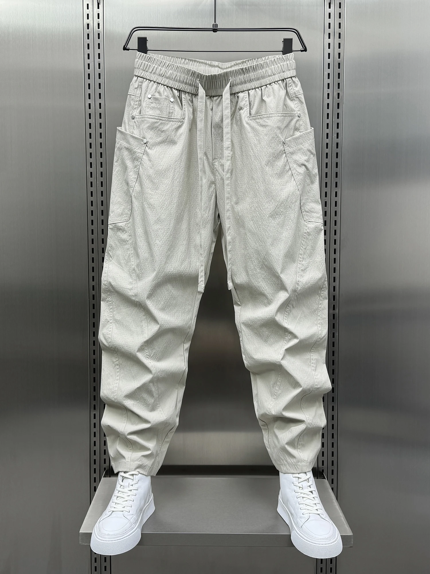 

Мужские летние свободные тонкие брюки с простым дизайном, быстросохнущие, с широкими штанинами, модные молодежные универсальные брюки-харлан, повседневные, свободного кроя