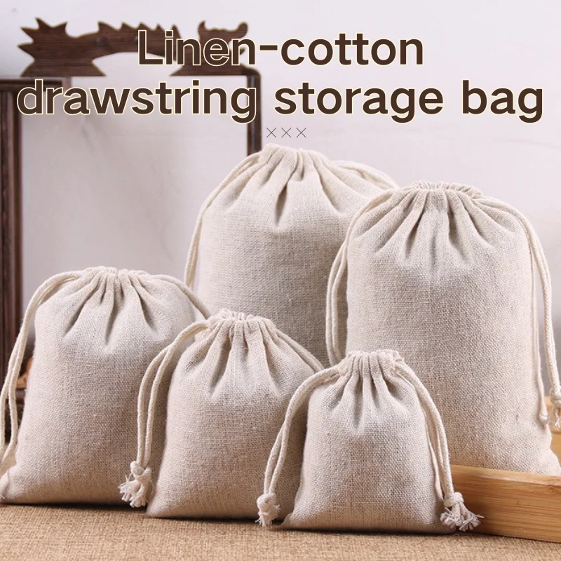 Cotton And Linen Drawstring Bag Large Capacity Travel Pouch Easy To Carry Dust-proof Durable Simple Solid Color Multi-functional