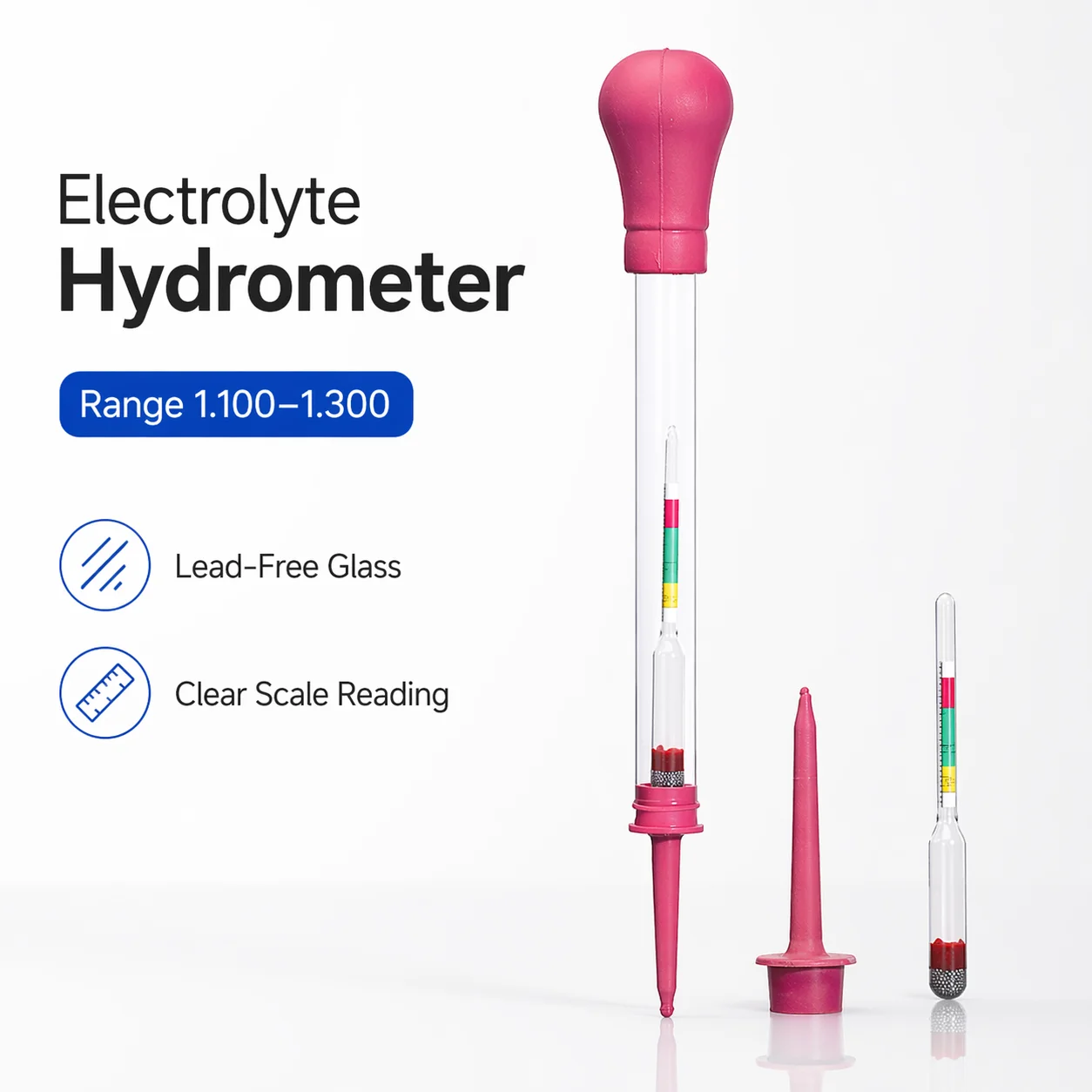 Electrolyte Hydrometer 1.100-1.300 Battery Density Tester with Rubber Bulb Storage Battery Testing