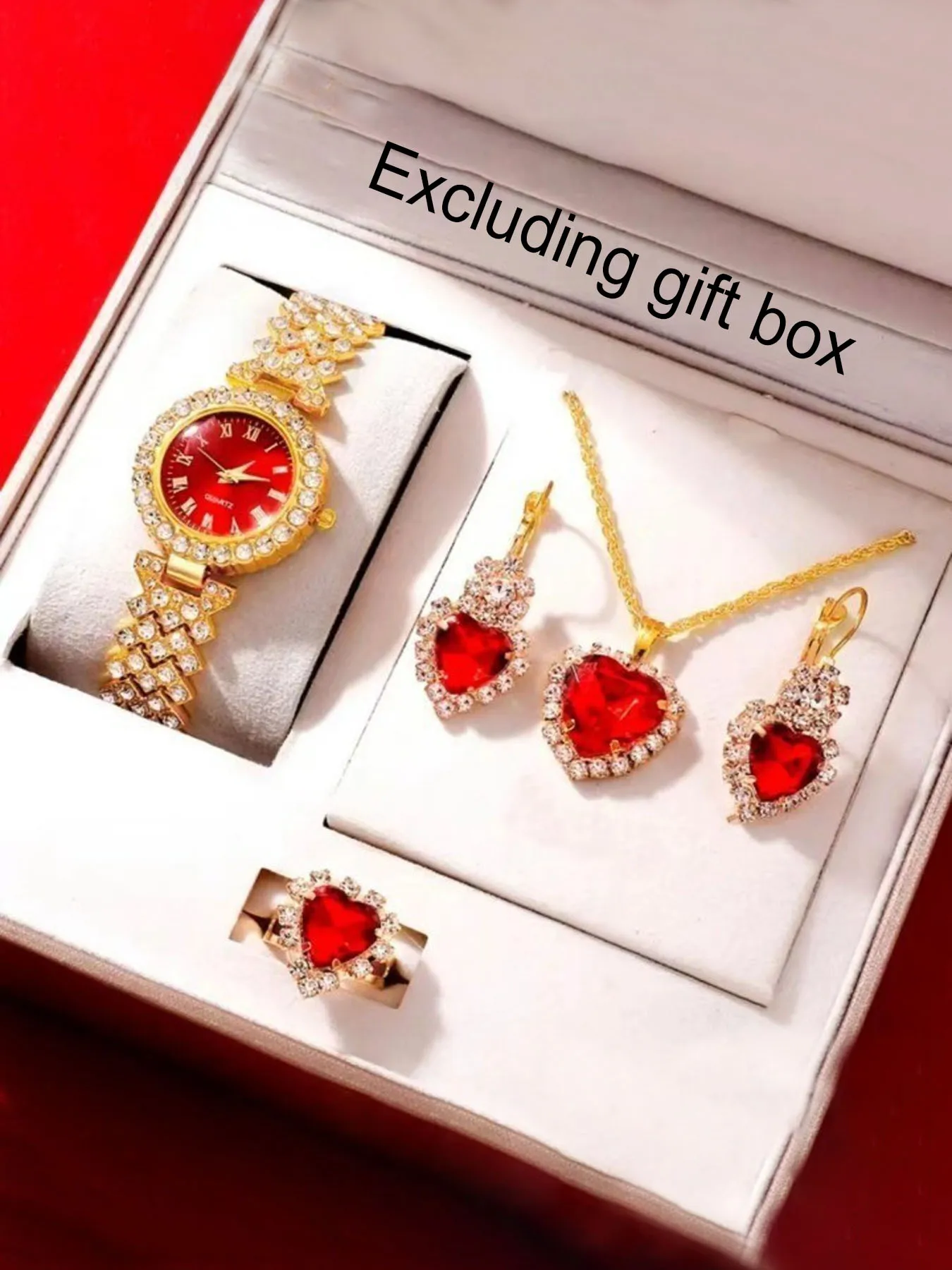 5-piece set of gemstone inlaid women's quartz watch accessories, new fashionable color diamond gemstone watch set
