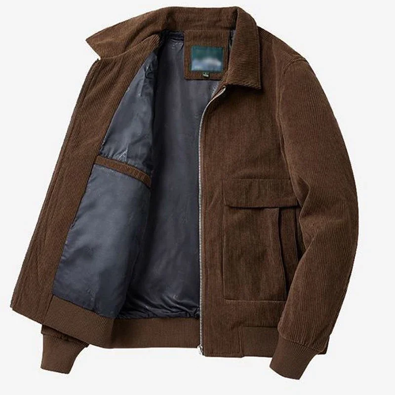 Gmiixder Herbst-Winter-Cordjacke für Herren, lässige Safari-Jacke mit Streifenmuster und Revers, vielseitige Herrenbekleidung, trendiger, eleganter, lockerer Mantel – Detail 7