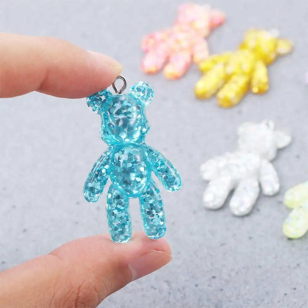 Keyring Jewelry Accessories DIY Making Glitter Flatback DIY Drop Necklace Little Bears Pendant Bear Keychain Bracelets Charm