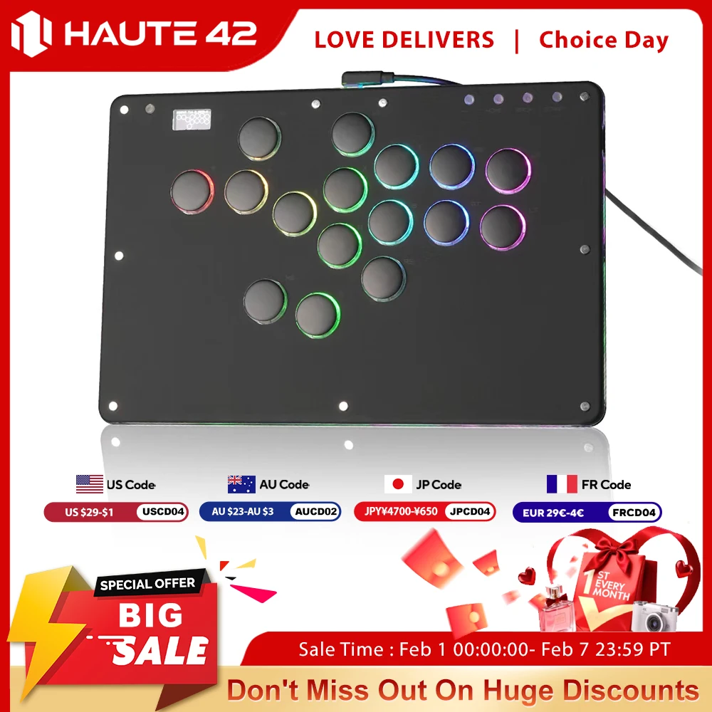 

Haute42 Arcade Joystick Hitbox Leverless Arcade Controller For PC/ PS4/PS5 Hitbox fightstick Leverless Arcade Stick Controller