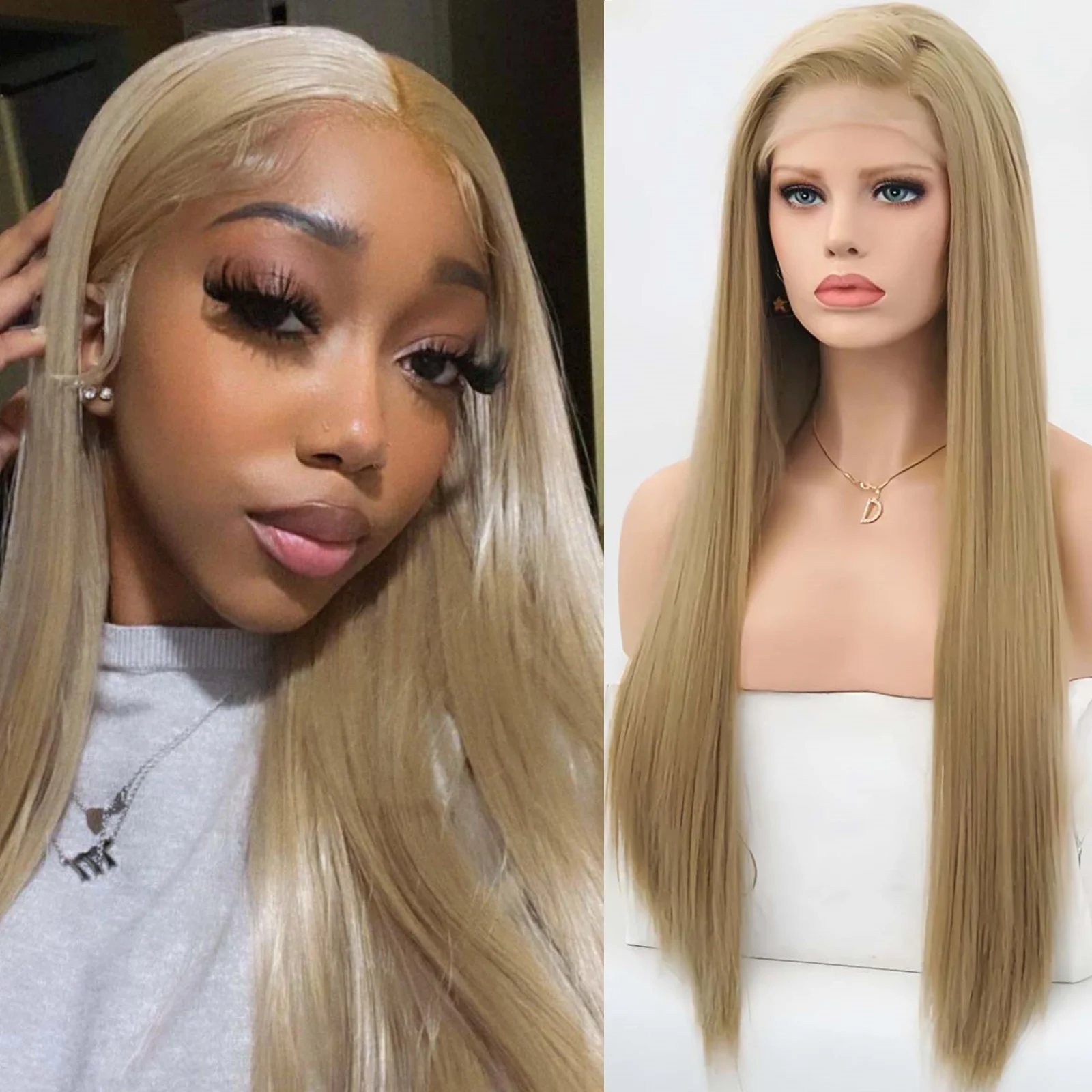 

Ash Blonde Wig Long Straight Synthetic Lace Front Wig Jet Black Platinum Blonde Hair Colored Lace Frontal Wigs for Women Party