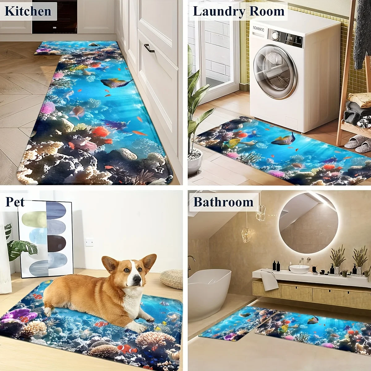 VIKAMA Ocean World Carpet Coral Reef Fish School Home Door Mat Bathroom Kitchen Nordic Ins Style Home Decoration