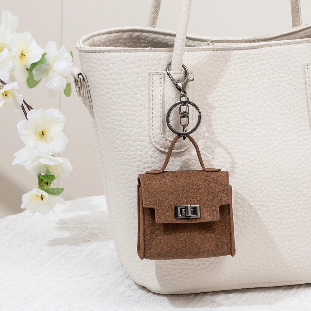 Classic Metal Lock Suede Mini Bag Keychain Multifunctional Coin Purse Airpod Case For Backpack Decoration