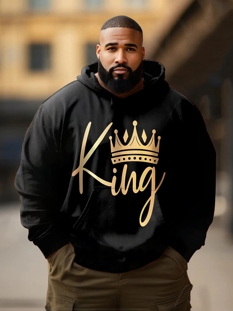 Biggmans Print KING Letter Loose Fit Hoodies Autumn And Winter Mens Plus Size Hooded Streetwear Men Long Sleeve Sweatshirt 2024