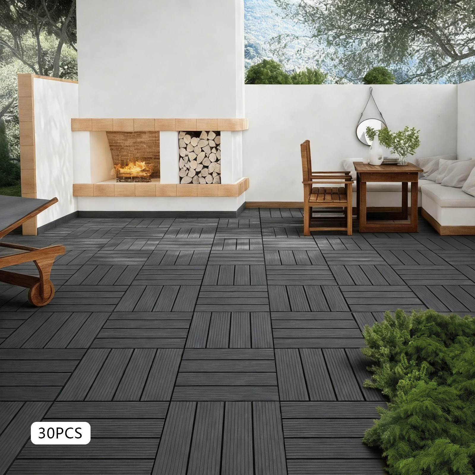 Deck Tiles, Outdoor Water-Repellent Flooring Tiles, 30PCS Floors Tiles for Balcony/Backyard.Dark Grey/Reddish Brown/Coffee