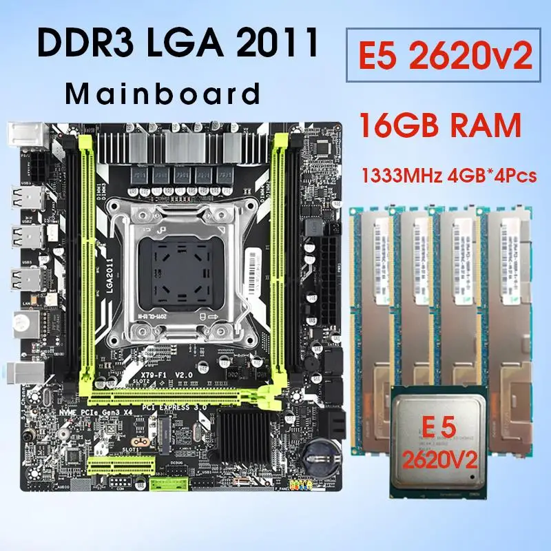 Go! X79 Motherboard Set With Xeon E5 2620 V2 Processor LGA2011 4x4GB=16GB 1333MHz DDR3 10600 ECC REG Memory NVME M.2 SSD Slot