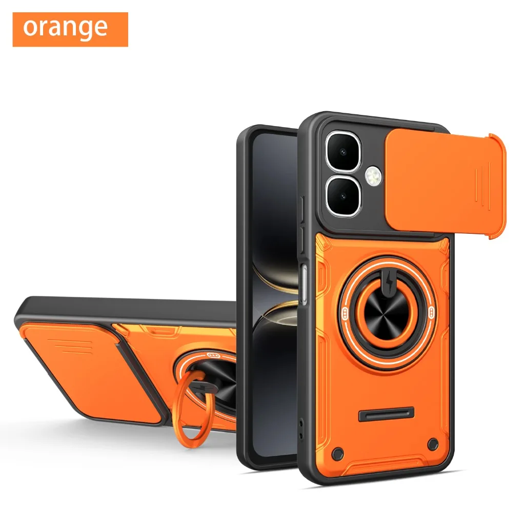 Slide Camera Lens Protector 360° Ring Holder Stand Phone Case for Infinix Smart 10 Hot 60i 60 Pro+ Shockproof Heavy Duty Cover