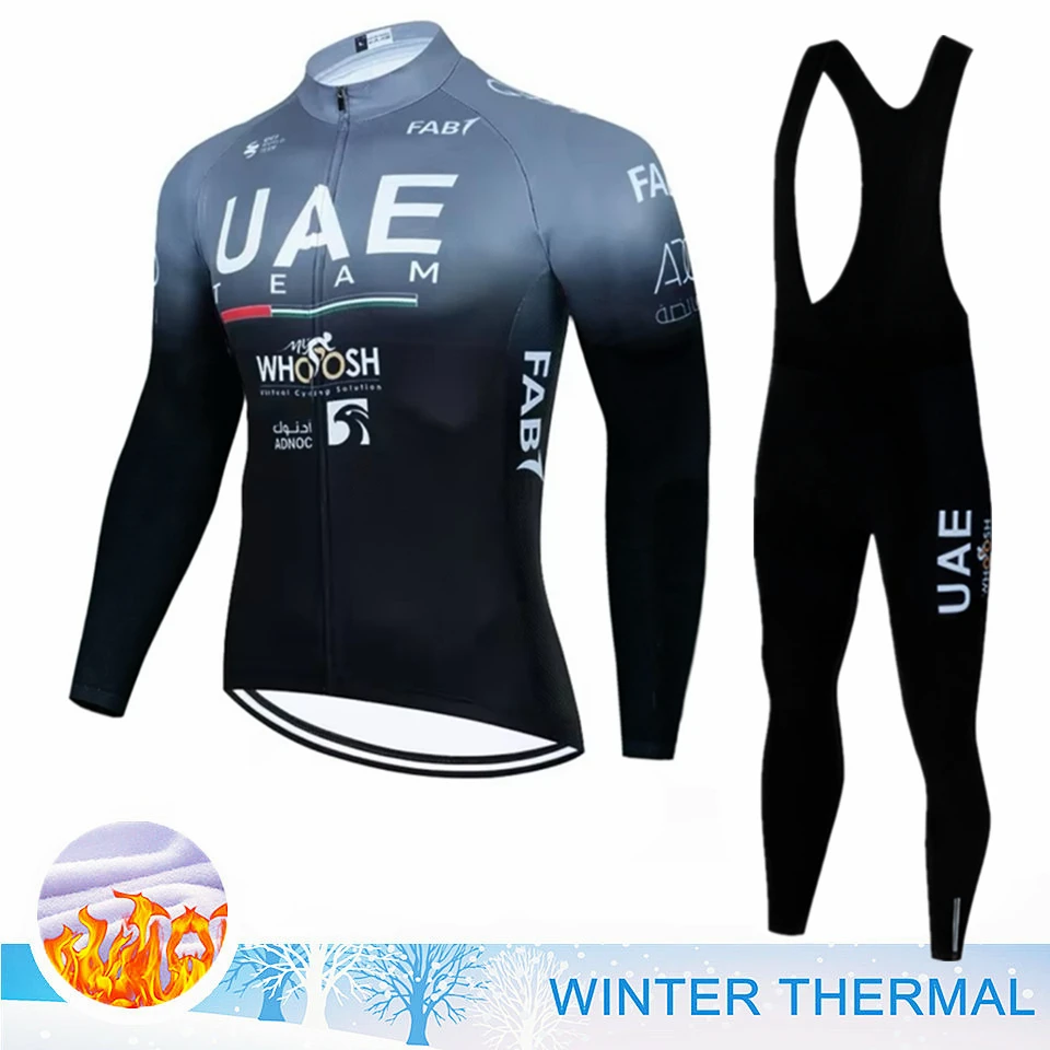 2025 UAE Fleece Cycling Jersey Men Mtb Male Clothing Man Clothes Men\'s Bike Winter Thermal Mens Bicycle Pants Set Suit Outfit