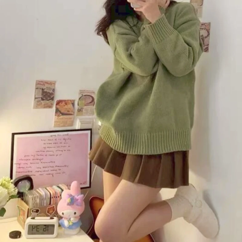 Pullovers Women Sweater Vintage Soft Harajuku Baggy O-neck Casual Japanese Style Literary Cozy Autumn Knitting Classic Simple