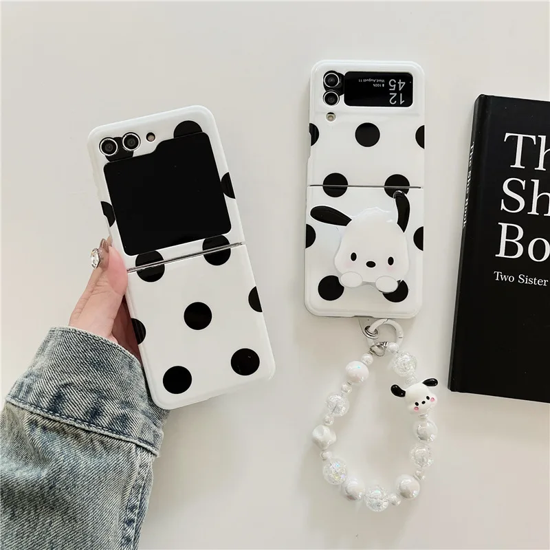 

Simple Black Dots Cute Puppy Phone Case for Samsung Galaxy Z Flip 3 Z Flip 4 Z Flip 5 Hard PC Back Cover for ZFlip5 Case Shell