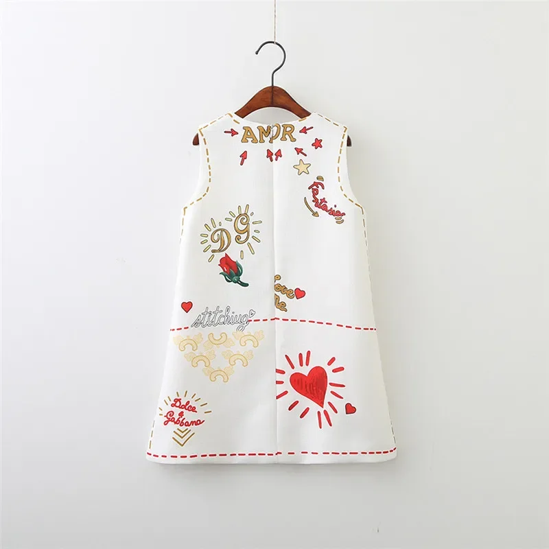 New Girls Dress European and American Style Embroidery Flower Vest Dress Spring Autumn Toddler Baby Girls Clothing