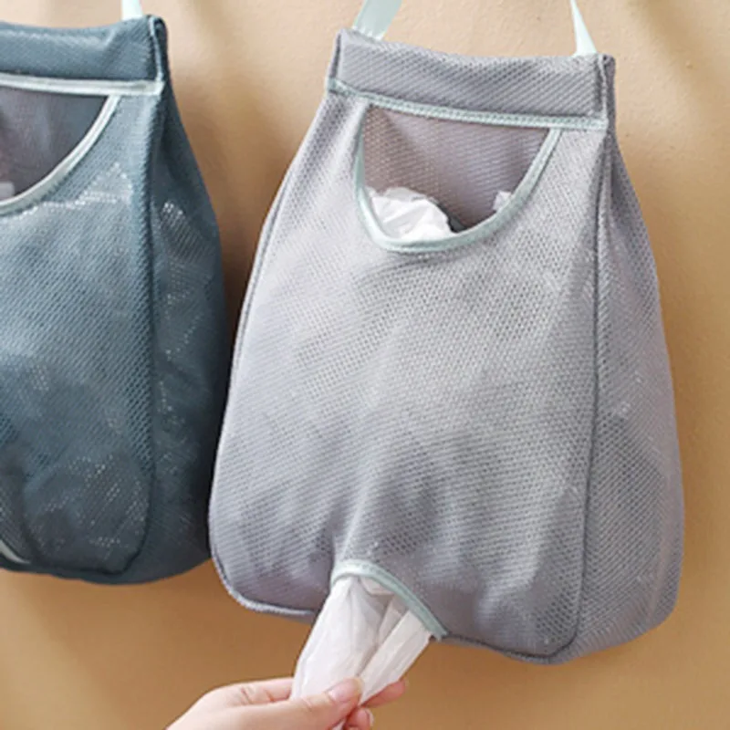 Garbage Bag Storage Box For Plastic Bag Wall Hanging Bag Washable Mesh Storage Bags Plastic Bag Holder Dispenser Kitchen Tools