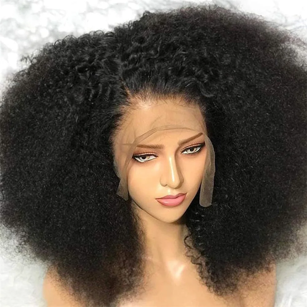 Krullende Kanten Voorkant Pruik Gekruld Pruik HD Transparant 300% Dichtheid 13x4 Kanten Voorkant Pruik Echt haar Voorgeplukt Kinkycurl Afro Pruik 16 inch