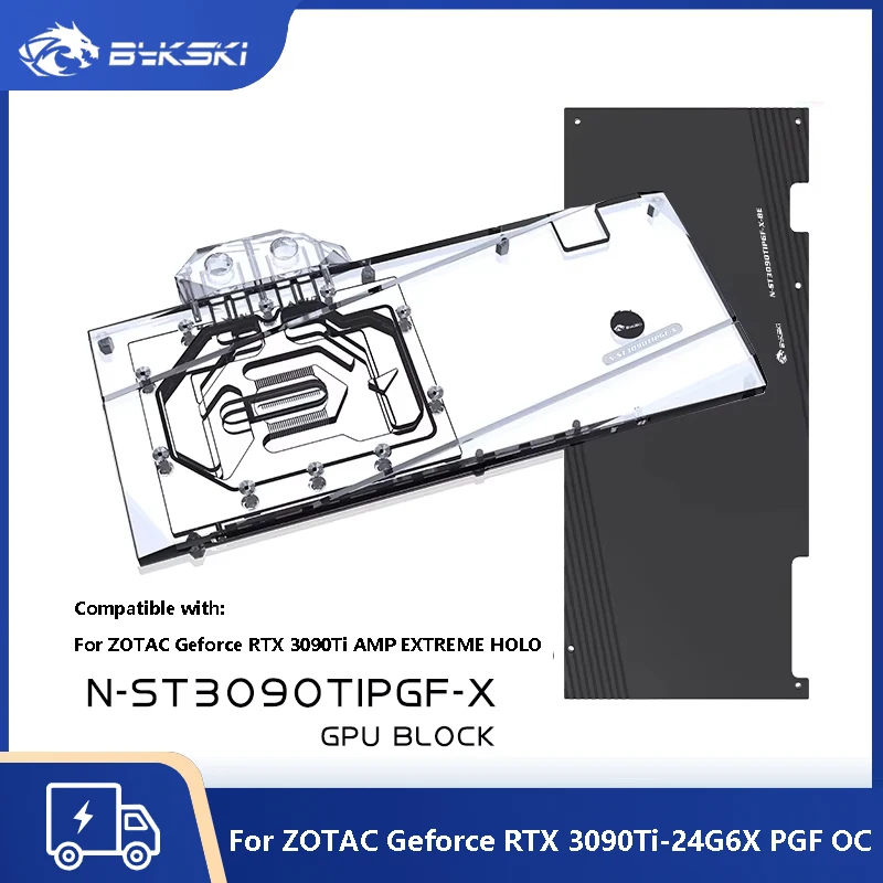 Bykski GPU Blocco di raffreddamento ad acqua per ZOTAC Geforce RTX 3090Ti AMP EXTREME HOLO, GPU Sistema di raffreddamento a liquido, N-ST3090TIPGF-X