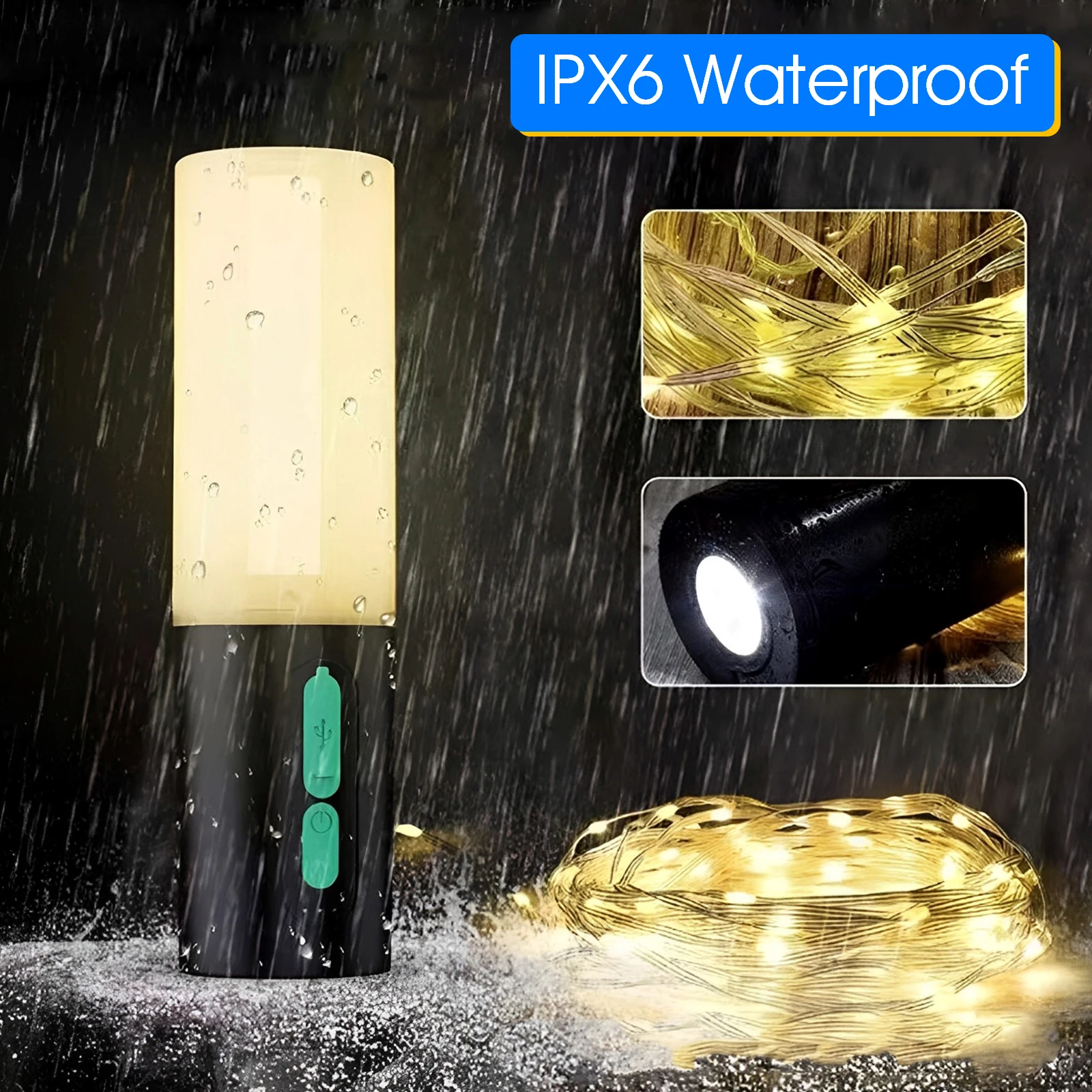 NEW Camping String Lights 33Ft 4 Lighting Modes Camping Lantern with String Light 4000mAh USB Rechargeable Camping Flashlight