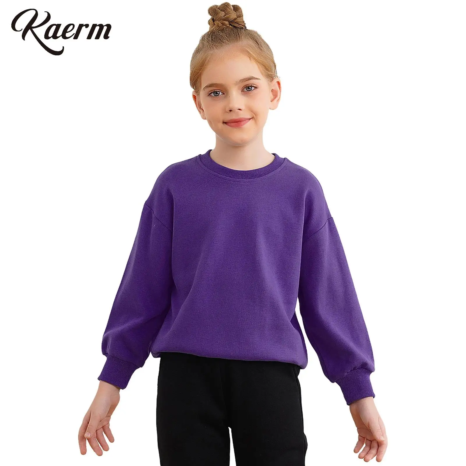 Kids Unisex Solid Color Sweatshirt Casual Round Neck Long Sleeve Pullover Top Skateboarding Camping Costume