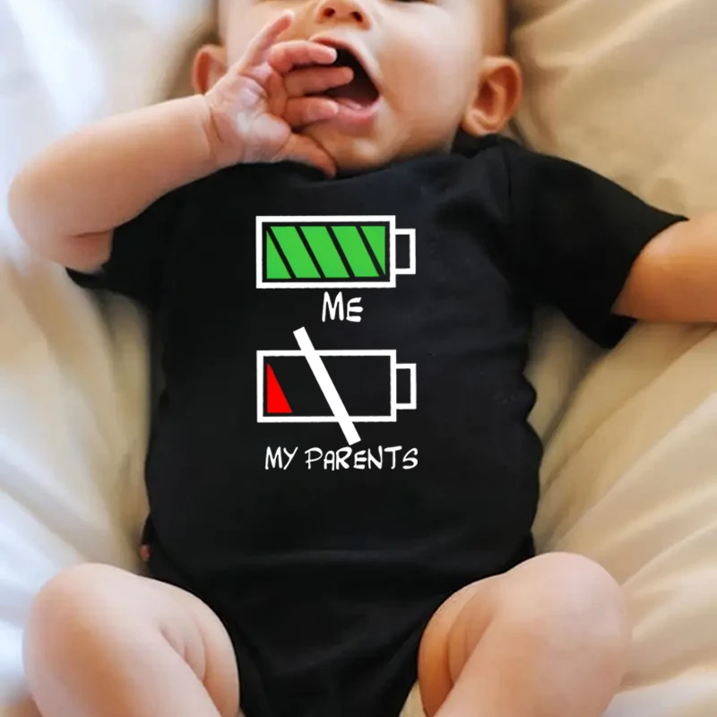 بدلة قفز قطنية للرضع برسومات مضحكة من Me Vs My Parents من Girls Boys، ملابس أطفال مضحكة للآباء ببطارية منخفضة كاملة الطاقة