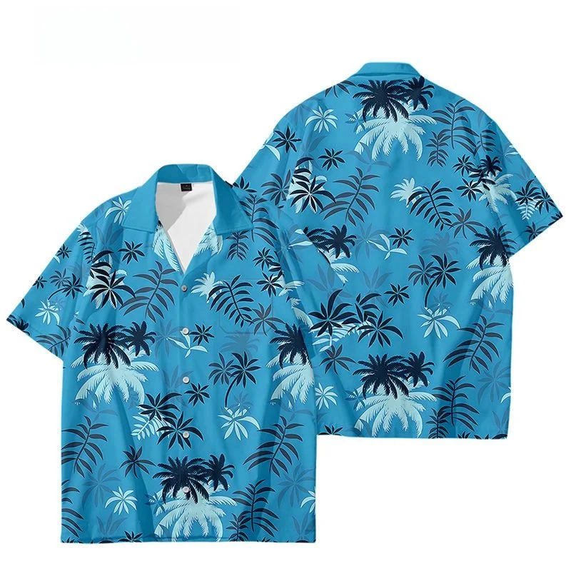 Cuban Collar Short Sleeve Hawaii Print Shirt Men's Casual Loose Fit Spring Summer Fashion Streetwear Thin Outerwear Jacket