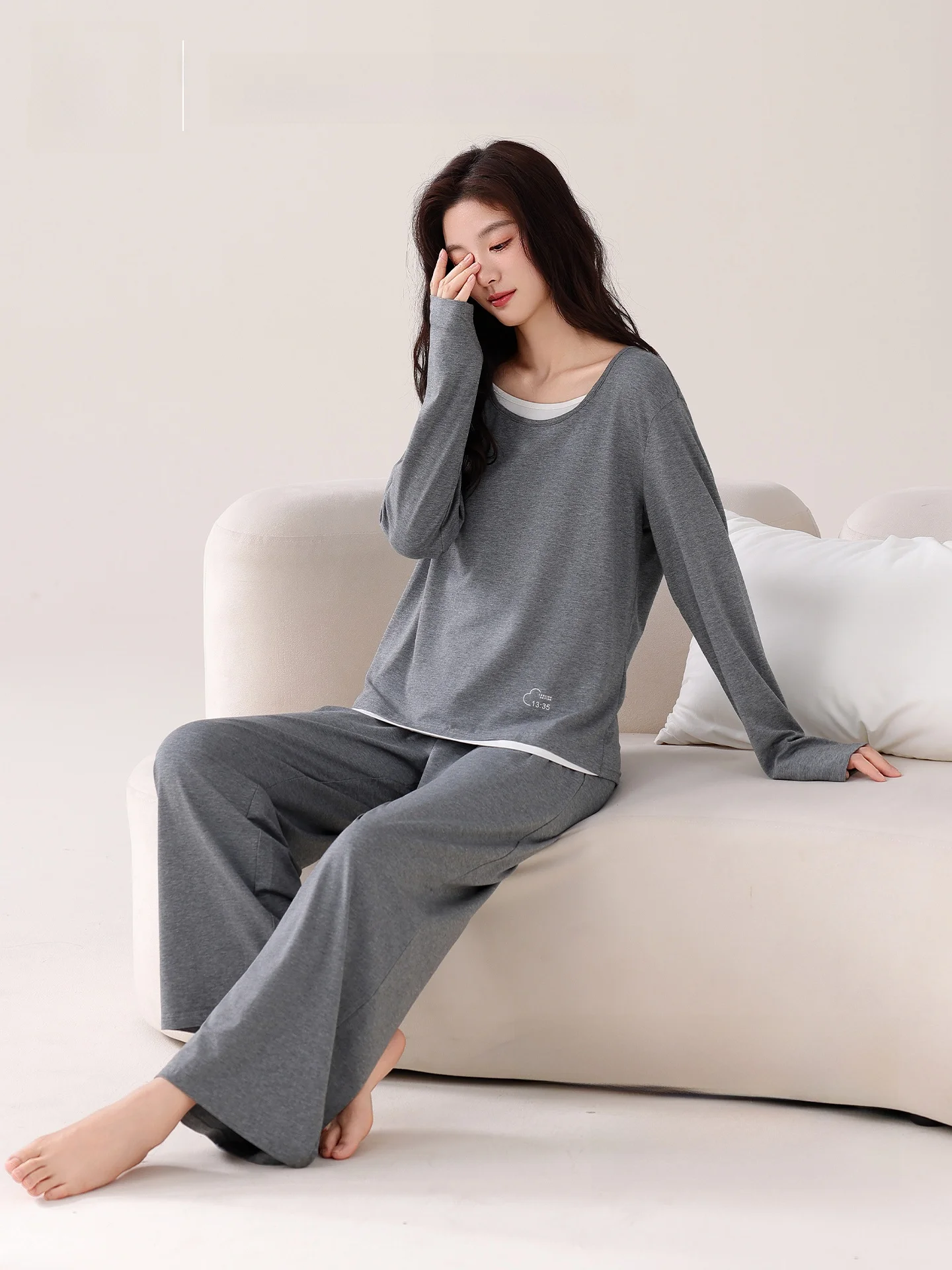 Ultra-Soft Modal Cotton Sleepwear with Chest Pad Long Sleeve Women's Home Clothes Spring Autumn New Style   Person