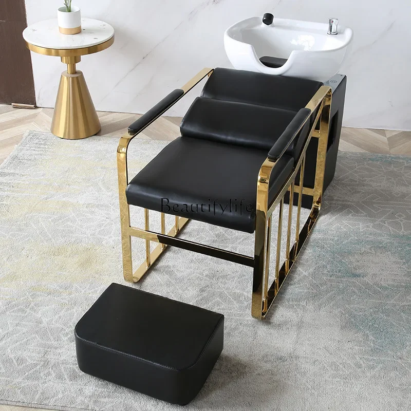ld 30 barbearia para salão de cabeleireiro deitado meia bacia de cerâmica shampoo cadeira cama de descarga