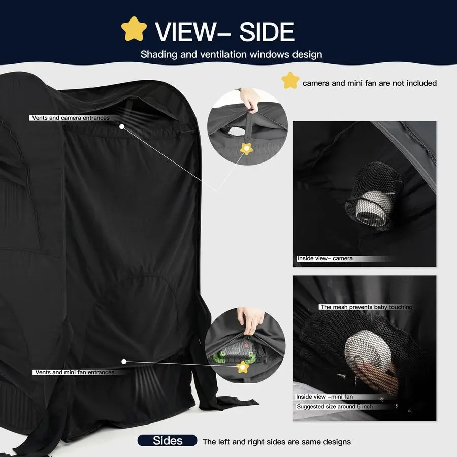 غطاء خيمة سرير منبثق لخصوصية الطفل للأطفال الصغار، كتل 80 ضوء مع شاشة وتصميم حقيبة مروحة بسحاب #4