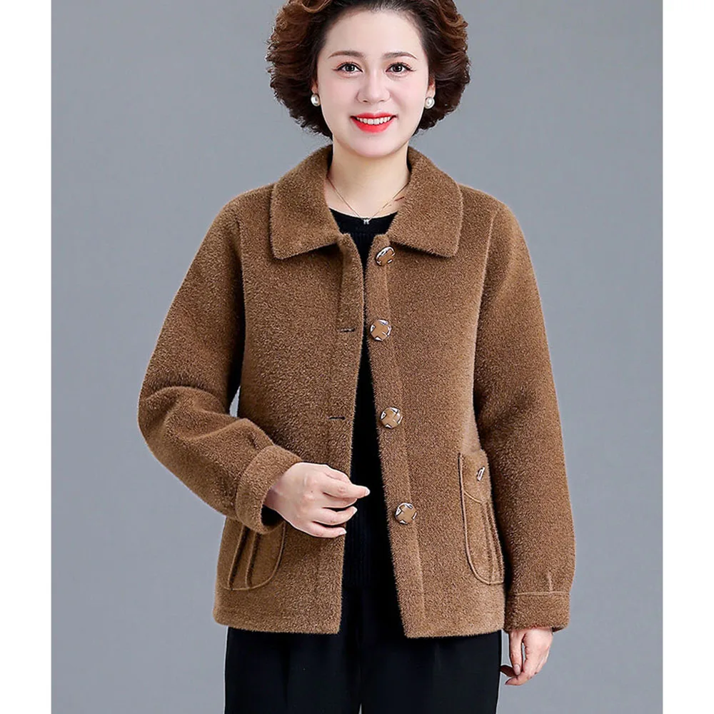 Autumn Winter New Imitation Mink Fleece Fur Jacket Women Casual 5XL Large Size Short Woolen Coat Thicken Cardigan Wool Overcoat