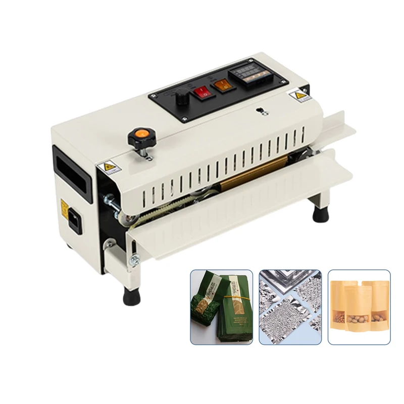 Auto Continuous Bag Sealing Machine Plastic Bag Packaging Band Sealing Machine Horizontal Bag Sealer Date Printing