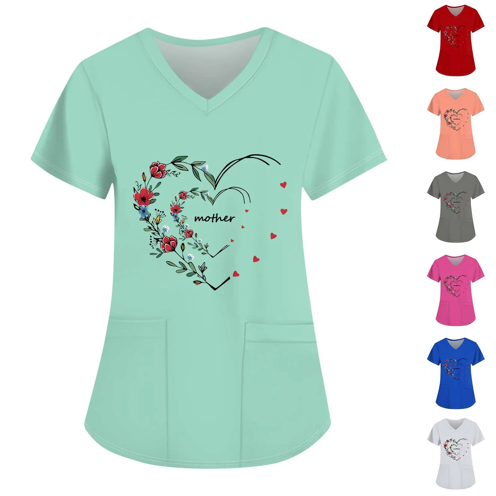 

Women V-Neck Scrub Uniforms With Pockets Pet Grooming Nurse Spa Caring Shirt Uniformes De EnfermeríA Para Mujer