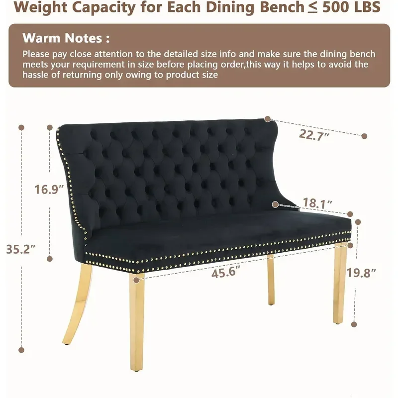 Settee Dining Bench with Back Velvet Upholstered Banquette Benches with Nailhead Trim Button Tufted Small Loveseat