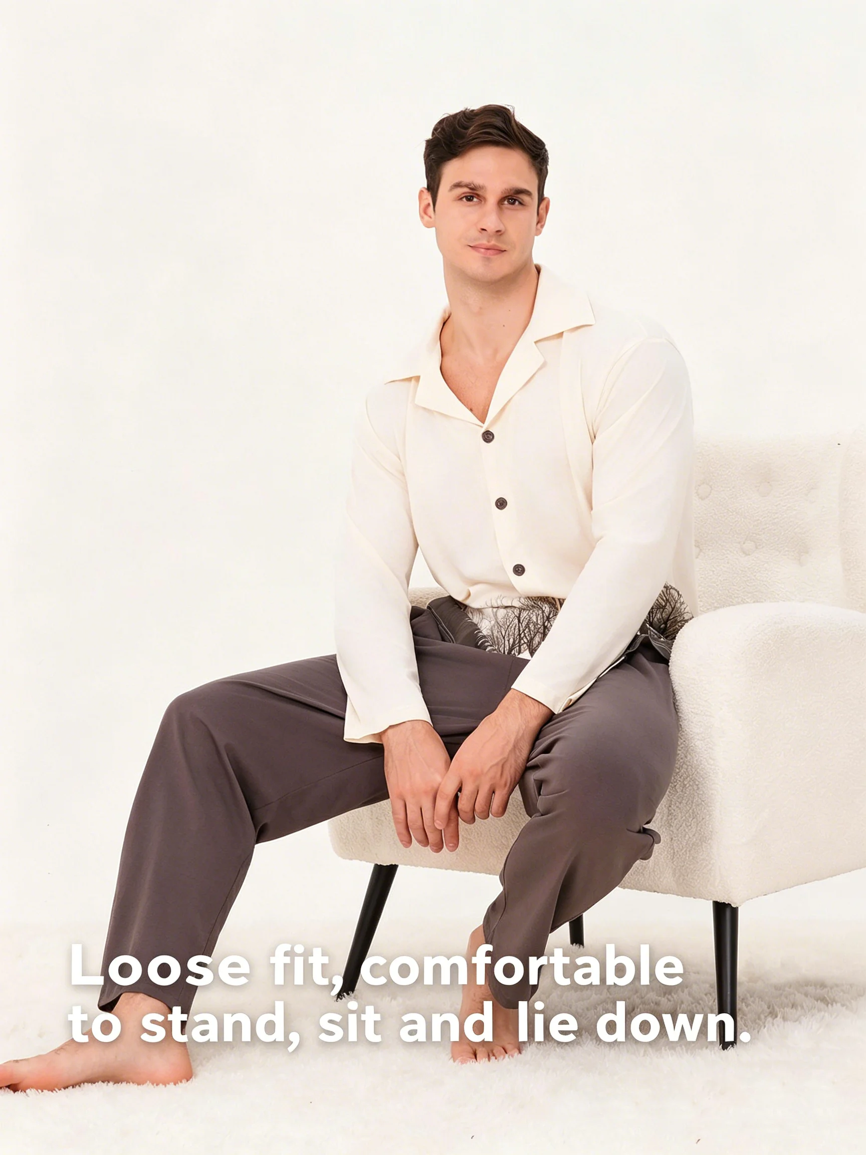 Pure Cotton Pajamas for Men, Plus Size, Loose Fit, Casual, Pure Cotton Cardigan, Long-Sleeved, Long-Pants Loungewear Set, Suitable for Spring and Autumn, Can Be Worn Outside 150kg