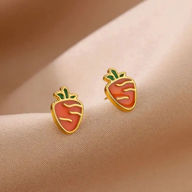 Radish Stud Earrings For Women Stainless Steel Gold Color Cute Earring Female 2024 Fashion Wedding Ear Wedding Couple Jewelry