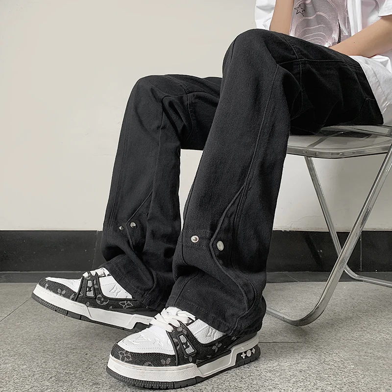 

American Vibe Bla Jeans Men's Summer Street Sle Casual Loose Large Size Straight Leg Long Pants Trendy High-End Feeling