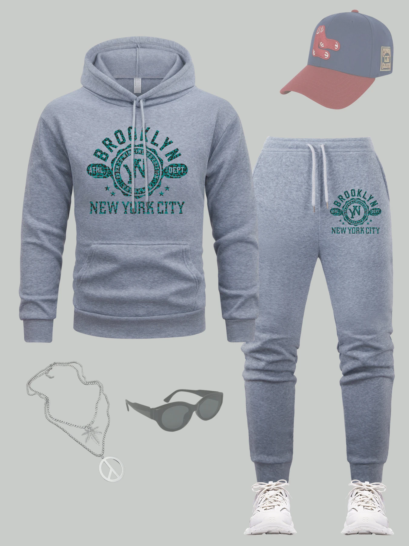 

New York Brooklyn Athl Dept Design Толстовки Мужские осенние свободные толстовки с капюшоном Комплекты повседневной флисовой одежды Универсальные спортивные штаны с карманами