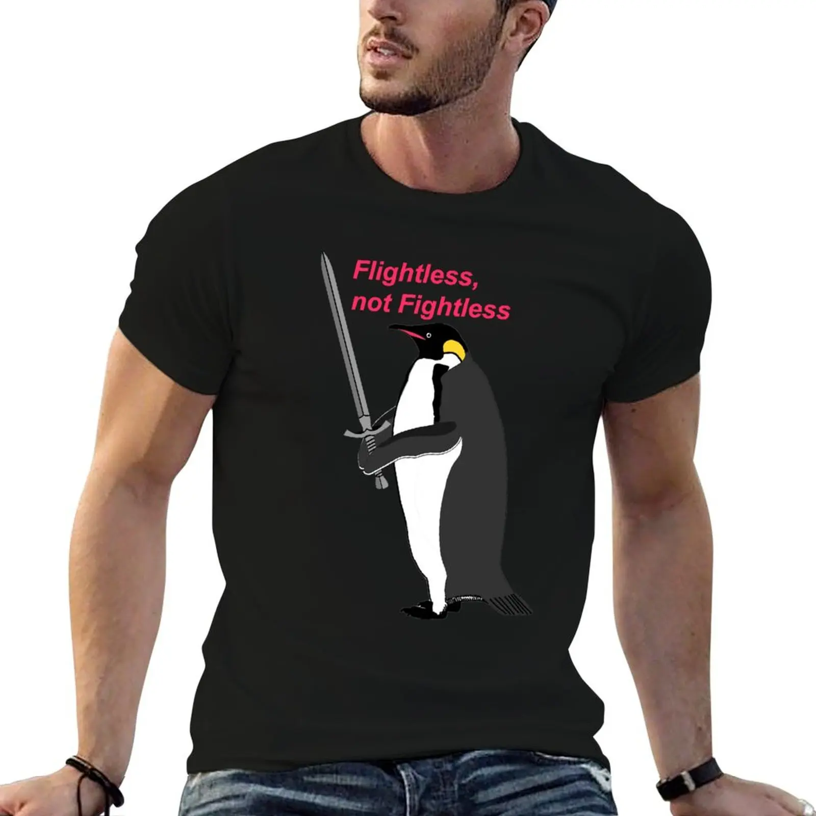 

men for man t shirts for T-Shirt Penguin t shirts man Wielding Sword cotton