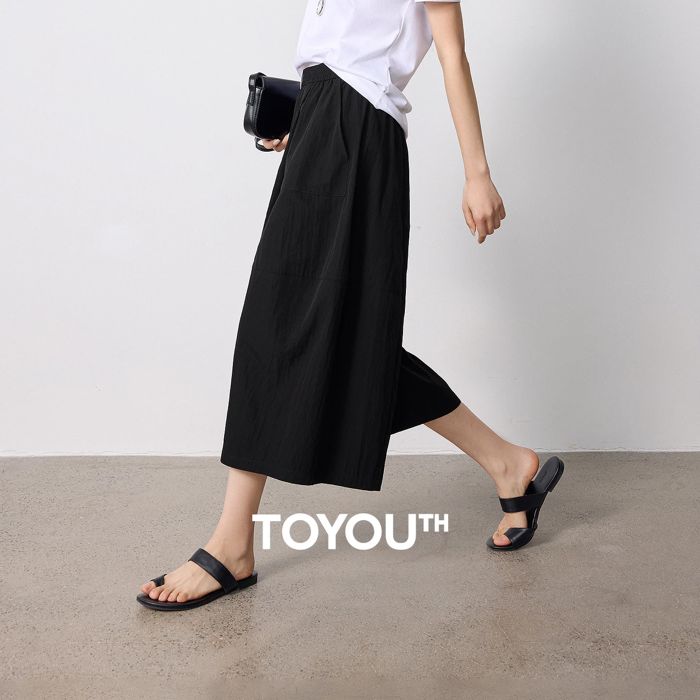 TOYOUTH Women Slight Wrinkle Textured Casual Pants 2026 Summer New Lavender Purple Split Oversized Wide Leg Cropped Pants