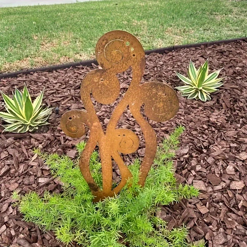 2 Pcs of Naturally Rust Metal Fern Decor Art Piles Suitable for Outdoor Garden Stake Backyard Pot Decoration