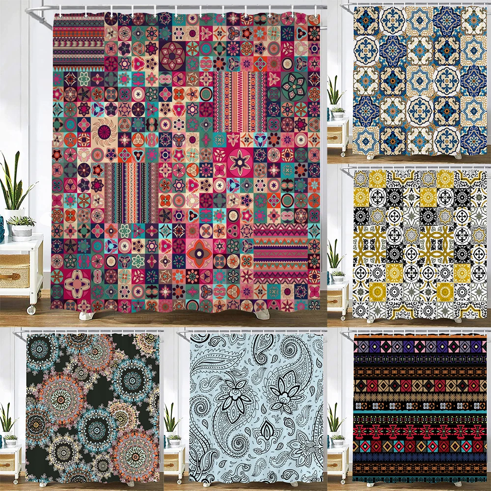 

Bohemia style Printed Shower Curtain Bathroom Curtain With Hook Waterproof Decorative Curtain Boho 3D Shower Curtains 180x180cm