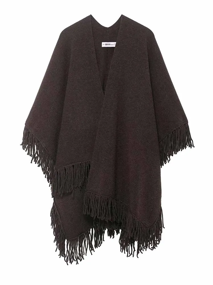 

HH New Woman Early Spring Design Sense Versatile Tassel Decoration Knitting Cape Style Coat Female Commuting Loose Daily Coat