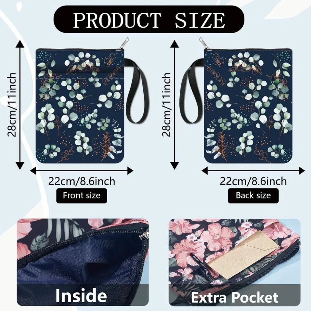 Leaf Book Covers Plant Book Protector Book Sleeve for Paperbacks Washable Fabric Cloth Book Cover with Zipper and Sleeve Pocket
