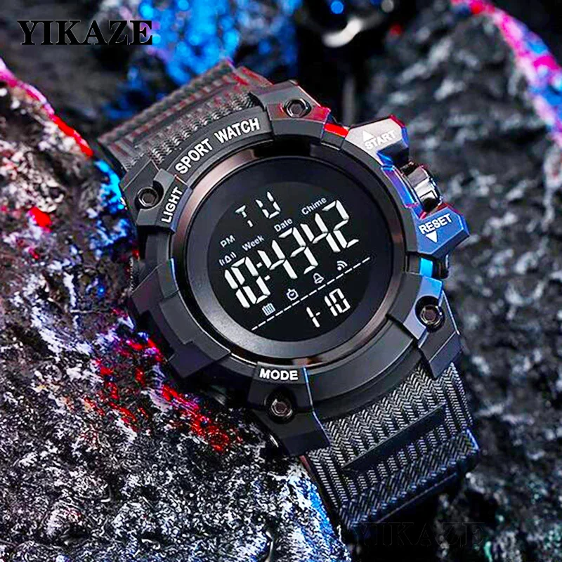 YIKAZE jam tangan Digital untuk pria, arloji olahraga warna hitam Dial besar, jam tangan militer g-style, jam tangan Alarm Chrono tahan air, jam tangan olahraga untuk pria