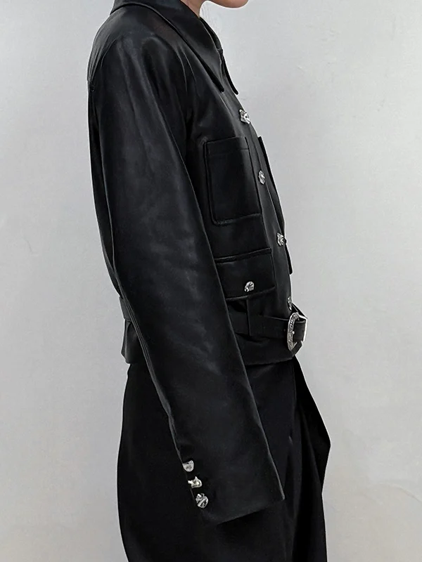 جاكيت نسائي قصير أصلي من يبوبايبي، مصنوع من الجلد المقوى بالقطن، أسود اللون، مناسب للشتاء، بتصميم عصري وأنيق، قصة قياسية