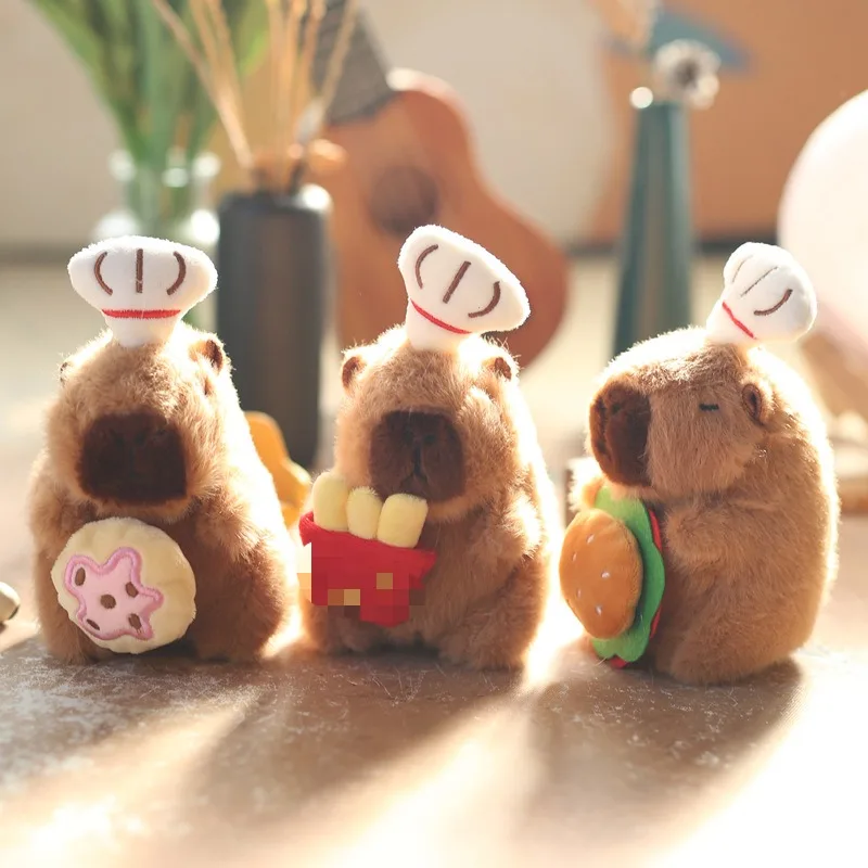 Stuffed Animals Plush Capybara Keychain Kawaii Exquisite Soft Chef's Hat Creative Brithday Gift for Best Friend or Children