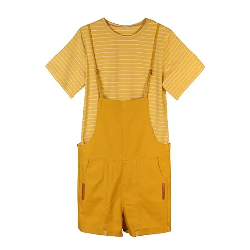 Women's Playsuits Rompers Summer College Comfy Drape Garment Vertical Mori Orangepink Artistic Wash Woman's Braces Personalized